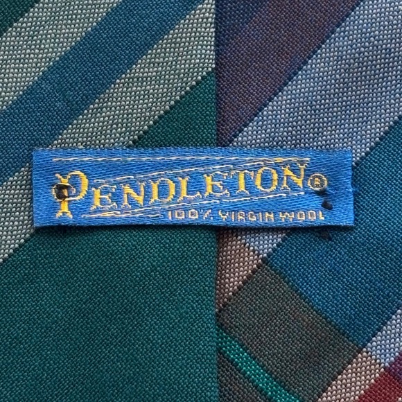 Pendleton 100% Virgin Wool Plaid Tie Green Blue Burgundy Classic Mens 55"+ USA - Picture 6 of 9